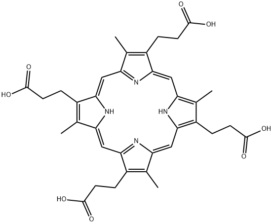 3,8,13,18-tetramethyl-21H,23H-porphine-2,7,12,17-tetrapropionic acid , 531-14-6, 结构式