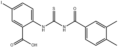 2-[[[(3,4-DIMETHYLBENZOYL)AMINO]THIOXOMETHYL]AMINO]-5-IODO-BENZOIC ACID 化学構造式