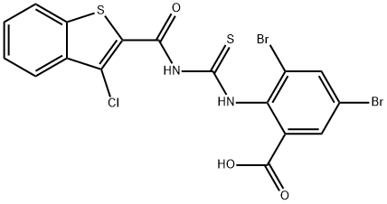3,5-DIBROMO-2-[[[[(3-CHLOROBENZO[B]THIEN-2-YL)CARBONYL]AMINO]THIOXOMETHYL]AMINO]-BENZOIC ACID Struktur