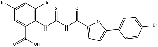 3,5-DIBROMO-2-[[[[[5-(4-BROMOPHENYL)-2-FURANYL]CARBONYL]AMINO]THIOXOMETHYL]AMINO]-BENZOIC ACID Structure