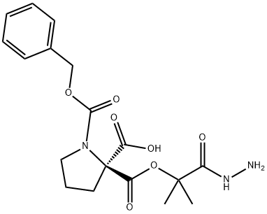 (2S)-2-[N'-(tert-ブトキシカルボニル)ヒドラジノカルボニル]-1-ピロリジンカルボン酸ベンジル 化学構造式