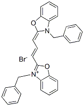 3-benzyl-2-[3-[3-benzyl-3H-benzoxazol-2-ylidene]prop-1-enyl]benzoxazolium bromide Struktur