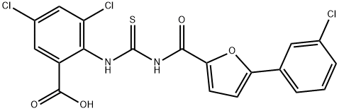 3,5-DICHLORO-2-[[[[[5-(3-CHLOROPHENYL)-2-FURANYL]CARBONYL]AMINO]THIOXOMETHYL]AMINO]-BENZOIC ACID 结构式