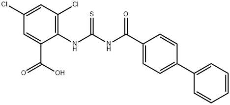 2-[[[([1,1'-BIPHENYL]-4-YLCARBONYL)AMINO]THIOXOMETHYL]AMINO]-3,5-DICHLORO-BENZOIC ACID 化学構造式