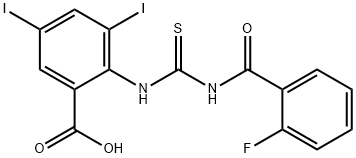2-[[[(2-FLUOROBENZOYL)AMINO]THIOXOMETHYL]AMINO]-3,5-DIIODO-BENZOIC ACID Structure