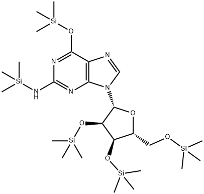 N-(トリメチルシリル)-6-[(トリメチルシリル)オキシ]-9-[2-O,3-O,5-O-トリス(トリメチルシリル)-β-D-リボフラノシル]-9H-プリン-2-アミン 化学構造式