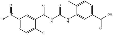 3-[[[(2-CHLORO-5-NITROBENZOYL)AMINO]THIOXOMETHYL]AMINO]-4-METHYL-BENZOIC ACID Struktur