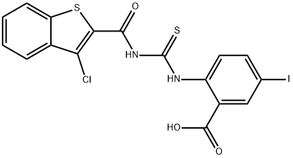 2-[[[[(3-CHLOROBENZO[B]THIEN-2-YL)CARBONYL]AMINO]THIOXOMETHYL]AMINO]-5-IODO-BENZOIC ACID Structure