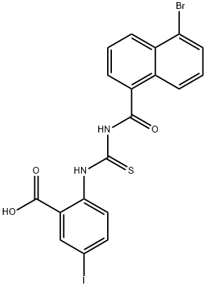 2-[[[[(5-BROMO-1-NAPHTHALENYL)CARBONYL]AMINO]THIOXOMETHYL]AMINO]-5-IODO-BENZOIC ACID Struktur