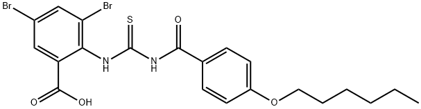 3,5-DIBROMO-2-[[[[4-(HEXYLOXY)BENZOYL]AMINO]THIOXOMETHYL]AMINO]-BENZOIC ACID 化学構造式