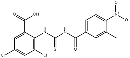 3,5-DICHLORO-2-[[[(3-METHYL-4-NITROBENZOYL)AMINO]THIOXOMETHYL]AMINO]-BENZOIC ACID 结构式