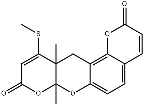 7a,11a-ジヒドロ-7a,11a-ジメチル-11-メチルチオ-2H,9H,12H-ジピラノ[2,3-b:2',3'-f][1]ベンゾピラン-2,9-ジオン 化学構造式