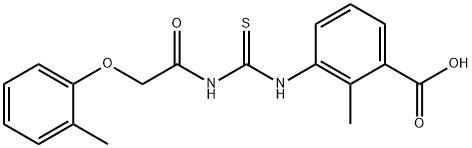 2-METHYL-3-[[[[(2-METHYLPHENOXY)ACETYL]AMINO]THIOXOMETHYL]AMINO]-BENZOIC ACID 结构式