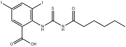 3,5-DIIODO-2-[[[(1-OXOHEXYL)AMINO]THIOXOMETHYL]AMINO]-BENZOIC ACID 结构式