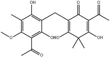 2-Acetyl-6-[(3-acetyl-2,6-dihydroxy-4-methoxy-5-methylphenyl)methyl]-3,5-dihydroxy-4,4-dimethyl-2,5-cyclohexadien-1-one,53526-70-8,结构式