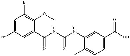 3-[[[(3,5-DIBROMO-2-METHOXYBENZOYL)AMINO]THIOXOMETHYL]AMINO]-4-METHYL-BENZOIC ACID 化学構造式
