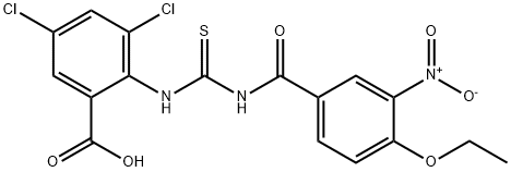 3,5-DICHLORO-2-[[[(4-ETHOXY-3-NITROBENZOYL)AMINO]THIOXOMETHYL]AMINO]-BENZOIC ACID 结构式