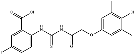 2-[[[[(4-CHLORO-3,5-DIMETHYLPHENOXY)ACETYL]AMINO]THIOXOMETHYL]AMINO]-5-IODO-BENZOIC ACID Structure