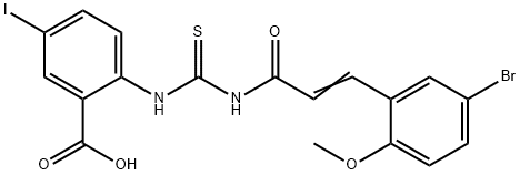 2-[[[[3-(5-BROMO-2-METHOXYPHENYL)-1-OXO-2-PROPENYL]AMINO]THIOXOMETHYL]AMINO]-5-IODO-BENZOIC ACID Structure