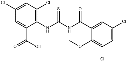 3,5-DICHLORO-2-[[[(3,5-DICHLORO-2-METHOXYBENZOYL)AMINO]THIOXOMETHYL]AMINO]-BENZOIC ACID 化学構造式