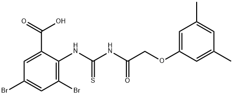 3,5-DIBROMO-2-[[[[(3,5-DIMETHYLPHENOXY)ACETYL]AMINO]THIOXOMETHYL]AMINO]-BENZOIC ACID Struktur