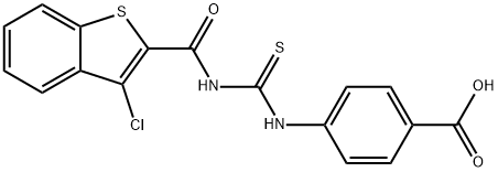 4-[[[[(3-CHLOROBENZO[B]THIEN-2-YL)CARBONYL]AMINO]THIOXOMETHYL]AMINO]-BENZOIC ACID 化学構造式