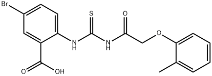 5-BROMO-2-[[[[(2-METHYLPHENOXY)ACETYL]AMINO]THIOXOMETHYL]AMINO]-BENZOIC ACID 结构式