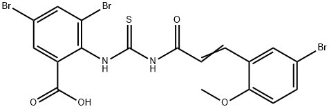 3,5-DIBROMO-2-[[[[3-(5-BROMO-2-METHOXYPHENYL)-1-OXO-2-PROPENYL]AMINO]THIOXOMETHYL]AMINO]-BENZOIC ACID 化学構造式