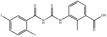 3-[[[(2,5-DIIODOBENZOYL)AMINO]THIOXOMETHYL]AMINO]-2-METHYL-BENZOIC ACID 结构式