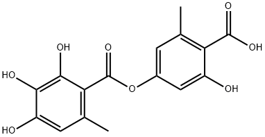 2,3,4-トリヒドロキシ-6-メチル安息香酸4-カルボキシ-3-ヒドロキシ-5-メチルフェニル 化学構造式