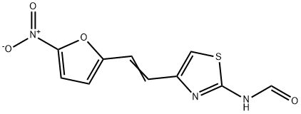 N-[4-[2-(5-ニトロ-2-フラニル)ビニル]-2-チアゾリル]ホルムアミド 化学構造式