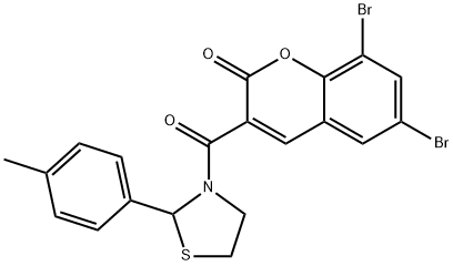 Thiazolidine, 3-[(6,8-dibromo-2-oxo-2H-1-benzopyran-3-yl)carbonyl]-2-(4-methylphenyl)- (9CI) Structure