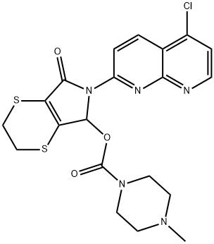 4-メチル-1-ピペラジンカルボン酸[6-(5-クロロ-1,8-ナフチリジン-2-イル)-2,3,6,7-テトラヒドロ-7-オキソ-5H-1,4-ジチイノ[2,3-c]ピロール]-5-イル 化学構造式