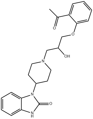1-[1-[3-(2-アセチルフェノキシ)-2-ヒドロキシプロピル]-4-ピペリジル]-1,3-ジヒドロ-2H-ベンゾイミダゾール-2-オン 化学構造式