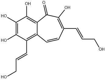 2,3,4,6-テトラヒドロキシ-1,7-ビス[(E)-3-ヒドロキシ-1-プロペニル]-5H-ベンゾシクロヘプテン-5-オン 化学構造式
