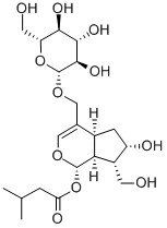 [(1S)-1,4aα,5,6,7,7aα-ヘキサヒドロ-6α-ヒドロキシ-7α-(ヒドロキシメチル)-1-(3-メチル-1-オキソブトキシ)シクロペンタ[c]ピラン-4-イル]メチルβ-D-グルコピラノシド 化学構造式