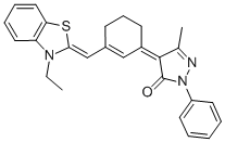 3H-PYRAZOL-3-ONE, 4-[3-[(3-ETHYL-2(3H)-BENZOTHIAZOLYLIDENE)METHYL]-2-CYCLOHEXEN-1-YLIDENE]-2,4-DIHYDRO-5-METHYL-2-PHENYL- 结构式