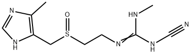 N-シアノ-N'-メチル-N''-[2-[[(5-メチル-1H-イミダゾール-4-イル)メチル]スルフィニル]エチル]グアニジン 化学構造式