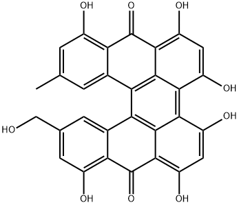 1,3,4,6,8,15-ヘキサヒドロキシ-10-(ヒドロキシメチル)-13-メチルジベンゾ[a,o]ペリレン-7,16-ジオン 化学構造式