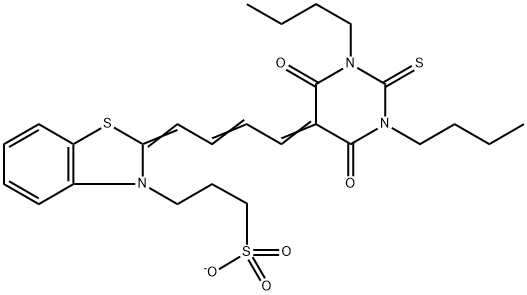 3(2H)-BENZOTHIAZOLEPROPANESULFONIC ACID, 2-[4-(1,3-DIBUTYLTETRAHYDRO-4,6-DIOXO-2-THIOXO-5(2H)-PYRIMIDINYLIDENE)-2-BUTENYLIDENE]-, SODIUM SALT (1:1) 结构式