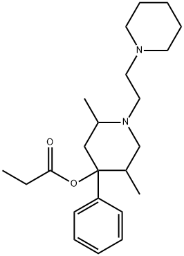 2,5-ジメチル-4-フェニル-1-(2-ピペリジノエチル)ピペリジン-4-オールプロピオナート 化学構造式