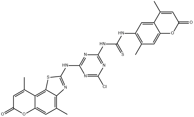 Thiourea,  N-[4-chloro-6-[(4,9-dimethyl-7-oxo-7H-pyrano[2,3-g]benzothiazol-2-yl)amino]-1,3,5-triazin-2-yl]-N-(4,7-dimethyl-2-oxo-2H-1-benzopyran-6-yl)- 结构式