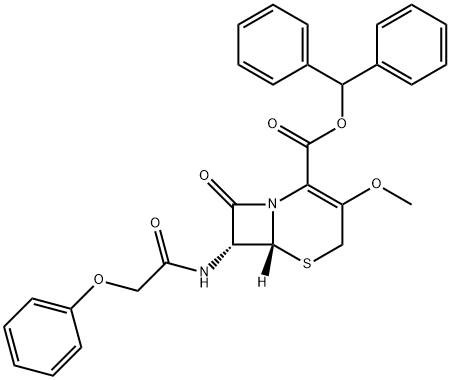 diphenylmethyl (6R-trans)-3-methoxy-8-oxo-7-(phenoxyacetamido)-5-thia-1-azabicyclo[4.2.0]oct-2-ene-2-carboxylate Struktur