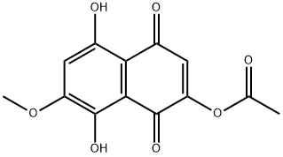 2-(アセチルオキシ)-5,8-ジヒドロキシ-7-メトキシナフタレン-1,4-ジオン 化学構造式