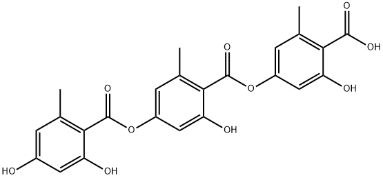 4-[[4-[(2,4-ジヒドロキシ-6-メチルベンゾイル)オキシ]-2-ヒドロキシ-6-メチルベンゾイル]オキシ]-2-ヒドロキシ-6-メチル安息香酸 化学構造式