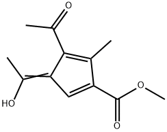 4-Acetyl-3-(1-hydroxyethylidene)-5-methyl-1,4-cyclopentadiene-1-carboxylic acid methyl ester Struktur