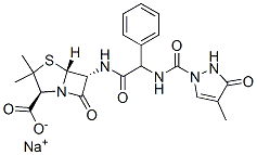 (2S,5β)-6α-[[(R)-[[[(2,3-ジヒドロ-4-メチル-3-オキソ-1H-ピラゾール)-1-イル]カルボニル]アミノ]フェニルアセチル]アミノ]-3,3-ジメチル-7-オキソ-4-チア-1-アザビシクロ[3.2.0]ヘプタン-2-カルボン酸ナトリウム 化学構造式