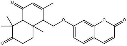 7-[(1,4,4a,5,6,7,8,8a-オクタヒドロ-2,5,5,8a-テトラメチル-4,6-ジオキソナフタレン-1-イル)メトキシ]-2H-1-ベンゾピラン-2-オン 化学構造式