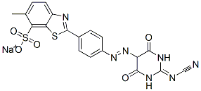 sodium 2-[4-[[2-(cyanoimino)hexahydro-4,6-dioxopyrimidin-5-yl]azo]phenyl]-6-methylbenzothiazole-7-sulphonate,55067-12-4,结构式