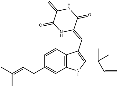 (3Z)-3-[[2-(1,1-Dimethyl-2-propenyl)-6-(3-methyl-2-butenyl)-1H-indol-3-yl]methylene]-6-methylene-2,5-piperazinedione,55179-54-9,结构式